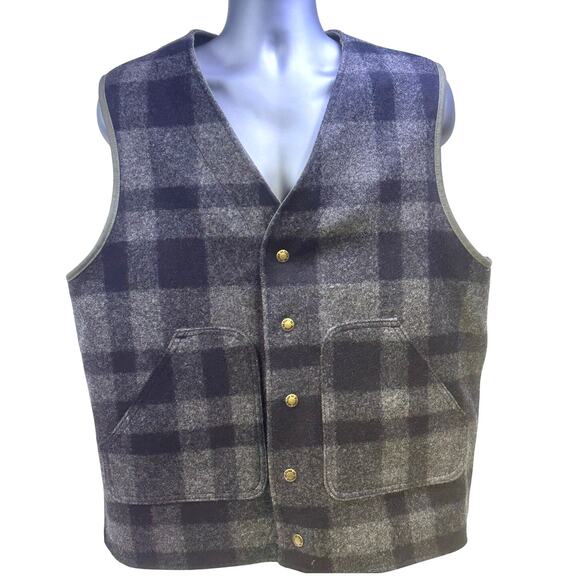 Filson Cruiser Vest Reversible Otter Green Tin Cloth or Black Gray Plaid Wool-L - Picture 7 of 11